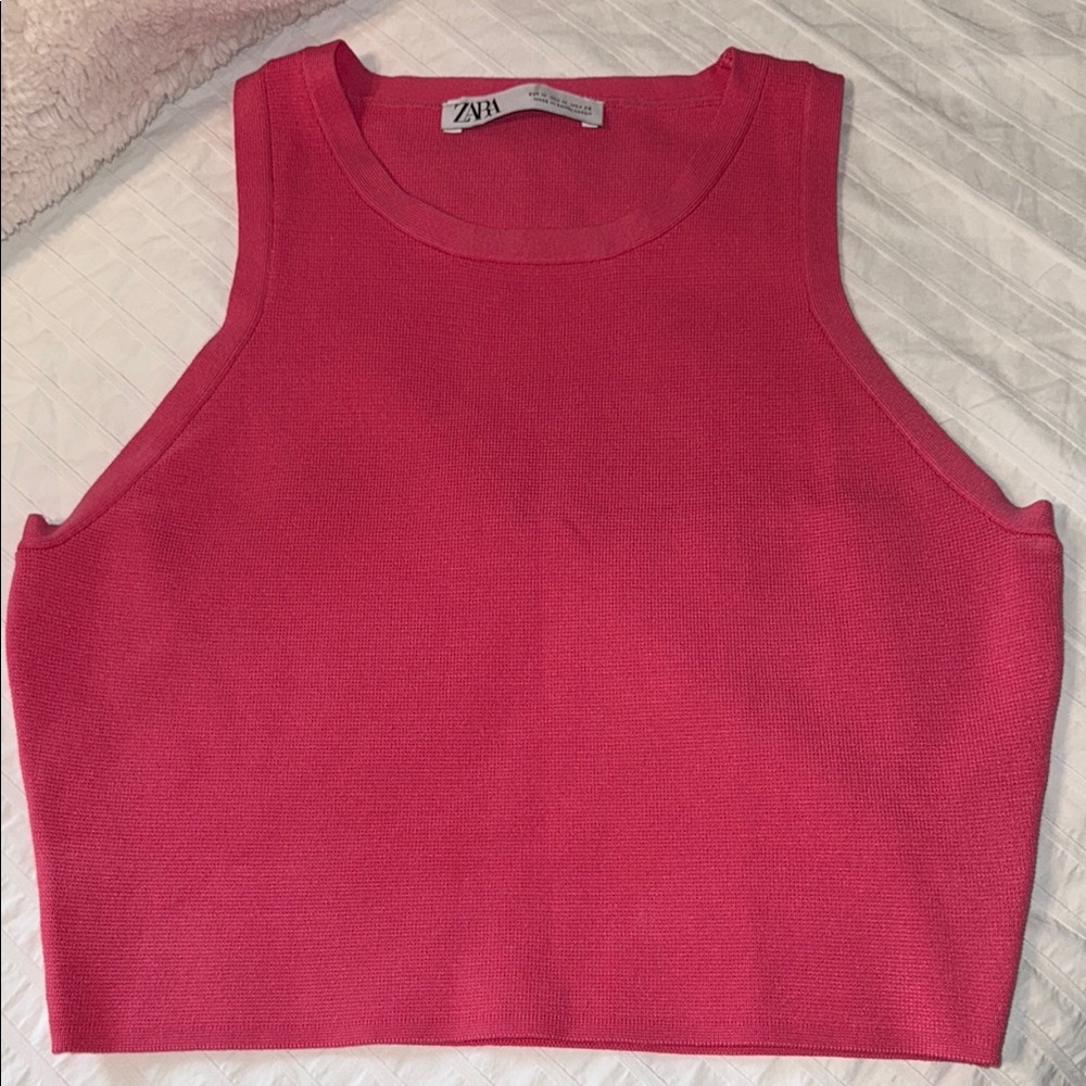 Zara Pink Sleeveless Fitted Crop Tank